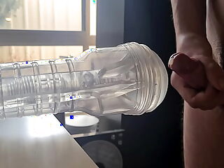 Fleshlight enthusiast gets off with toy, intense orgasm.